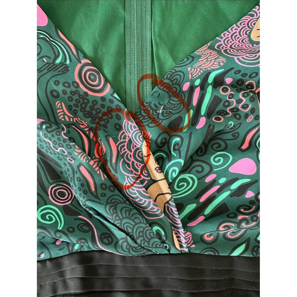 Unique Vintage Psychedelic Capelet Sleeveless Maxi Dress XL 14 Green Whimsigoth - Picture 12 of 13
